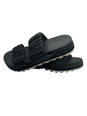 Sorel Women's Size 8 Roaming Two Strap Leather Slide Sandal Black and White